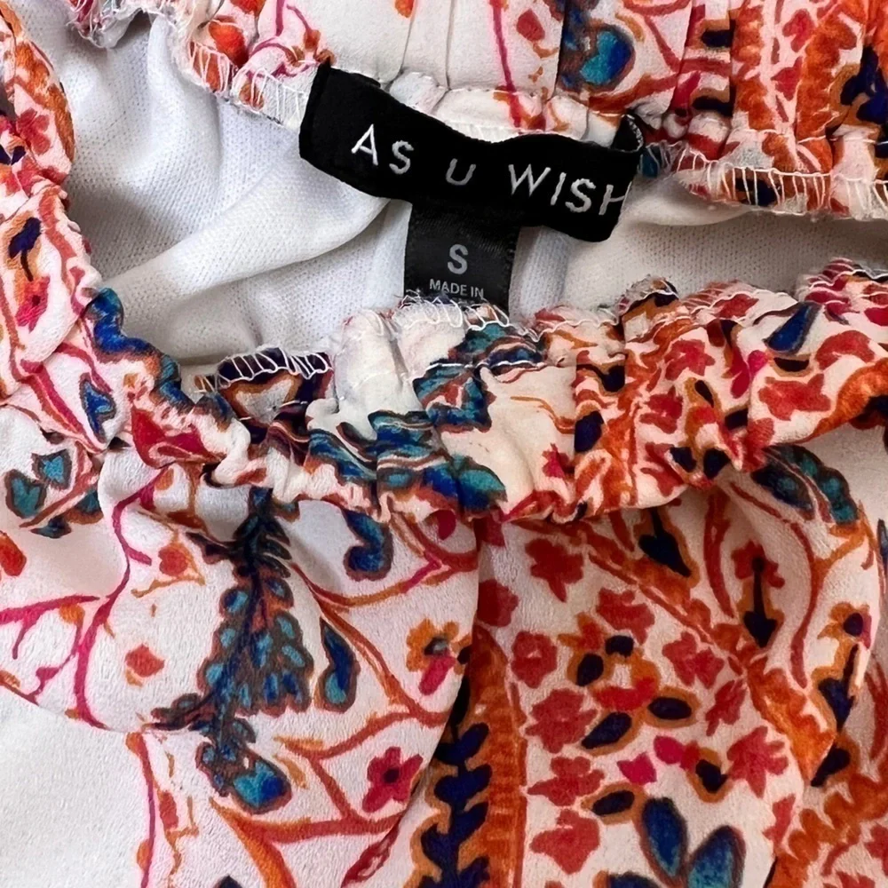 As U Wish Cold Shoulder Dress Small Paisley Boho Festival Summer Spaghetti Strap